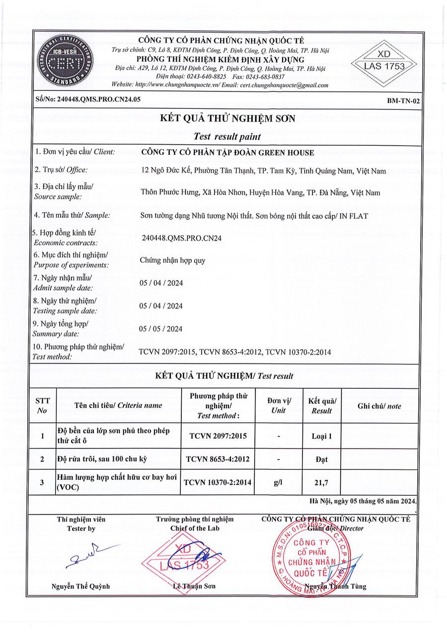 đề thí nghiệm sơn greenhouse
